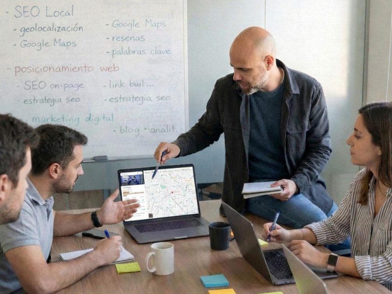 Reunión de SEO local en oficina con marckspin